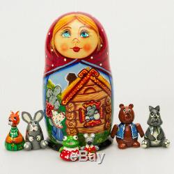 TEREMOK Wooden Toys Matryoshka Nesting Doll Hand Painted Russian Fairy Tale