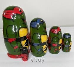 TMNT Russian Matryoshka Nesting Dolls Teenage Mutant Ninja 1991 Signed 5 Pieces