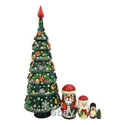 Tall Christmas Tree Santa Snowman Nesting Dolls Set Handcrafted Holiday Gifts