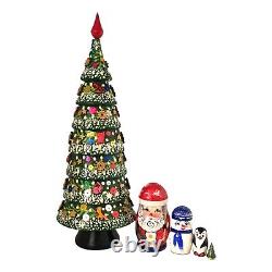 Tall Christmas Tree Santa Snowman Nesting Dolls Set Handcrafted Holiday Gifts