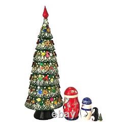 Tall Christmas Tree Santa Snowman Nesting Dolls Set Handcrafted Holiday Gifts