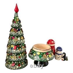 Tall Christmas Tree Santa Snowman Nesting Dolls Set Handcrafted Holiday Gifts