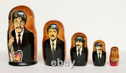 The Beatles! Matreshka! 5 Pc Handmade Wooden Russian Nesting Dolls! Excellent