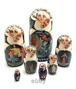 The Firebird Russian Fairy Tale Nesting DOLL Set Hand Carved Hand Painted Signed