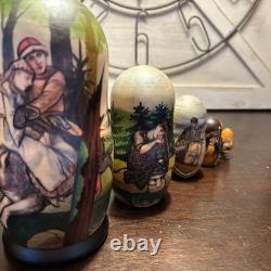 The Gray Wolf Folklore Russian Handmade Matryoshka Nesting Doll 5 Pce