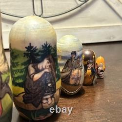 The Gray Wolf Folklore Russian Handmade Matryoshka Nesting Doll 5 Pce