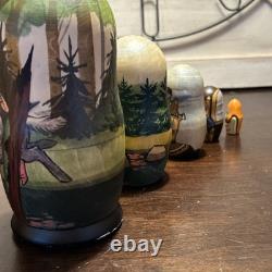 The Gray Wolf Folklore Russian Handmade Matryoshka Nesting Doll 5 Pce