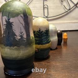 The Gray Wolf Folklore Russian Handmade Matryoshka Nesting Doll 5 Pce