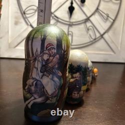 The Gray Wolf Folklore Russian Handmade Matryoshka Nesting Doll 5 Pce