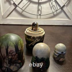 The Gray Wolf Folklore Russian Handmade Matryoshka Nesting Doll 5 Pce