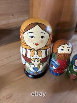 Traditional Matryoshka Happy Family Nesting Dolls Russian Hand Painted 5 Signed