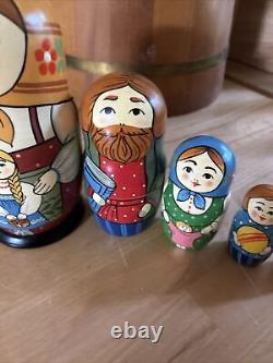 Traditional Matryoshka Happy Family Nesting Dolls Russian Hand Painted 5 Signed