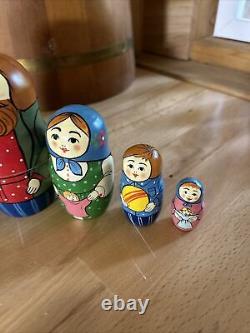 Traditional Matryoshka Happy Family Nesting Dolls Russian Hand Painted 5 Signed