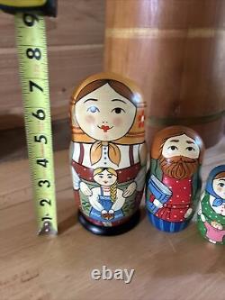 Traditional Matryoshka Happy Family Nesting Dolls Russian Hand Painted 5 Signed