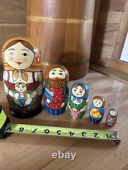 Traditional Matryoshka Happy Family Nesting Dolls Russian Hand Painted 5 Signed