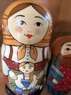 Traditional Matryoshka Happy Family Nesting Dolls Russian Hand Painted 5 Signed