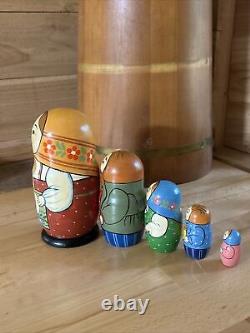 Traditional Matryoshka Happy Family Nesting Dolls Russian Hand Painted 5 Signed