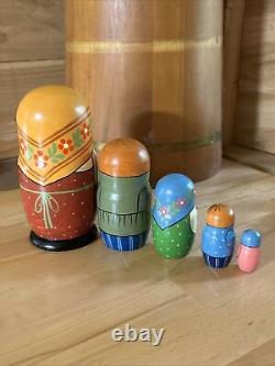 Traditional Matryoshka Happy Family Nesting Dolls Russian Hand Painted 5 Signed