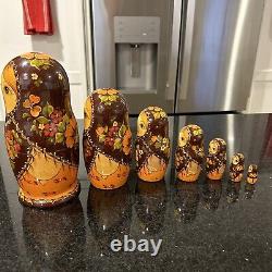 Traditional Poppy Red / Orange Flower Matryoshka Russian Nesting Doll 7 Pce