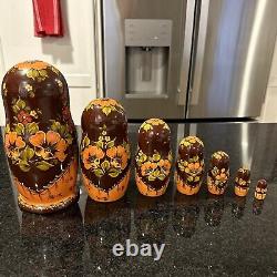 Traditional Poppy Red / Orange Flower Matryoshka Russian Nesting Doll 7 Pce