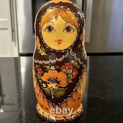 Traditional Poppy Red / Orange Flower Matryoshka Russian Nesting Doll 7 Pce