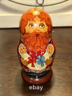 Twin Birth Red Headed Rare Signed Russian Handmade 5 Pce Matryoshka Nesting Doll