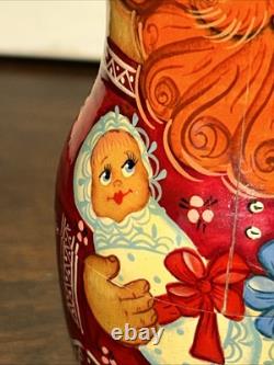 Twin Birth Red Headed Rare Signed Russian Handmade 5 Pce Matryoshka Nesting Doll