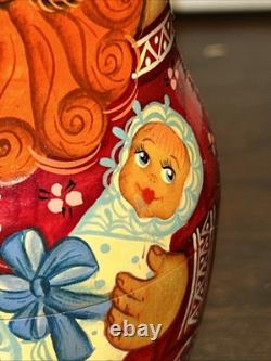 Twin Birth Red Headed Rare Signed Russian Handmade 5 Pce Matryoshka Nesting Doll