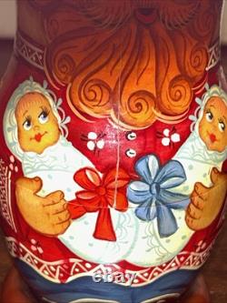 Twin Birth Red Headed Rare Signed Russian Handmade 5 Pce Matryoshka Nesting Doll