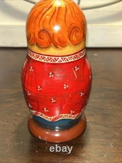 Twin Birth Red Headed Rare Signed Russian Handmade 5 Pce Matryoshka Nesting Doll
