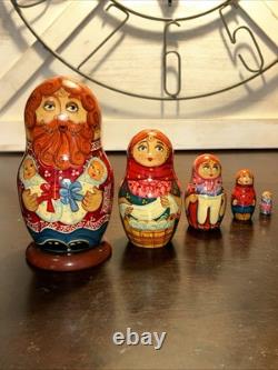 Twin Birth Red Headed Rare Signed Russian Handmade 5 Pce Matryoshka Nesting Doll