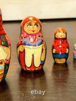 Twin Birth Red Headed Rare Signed Russian Handmade 5 Pce Matryoshka Nesting Doll