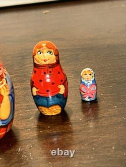 Twin Birth Red Headed Rare Signed Russian Handmade 5 Pce Matryoshka Nesting Doll