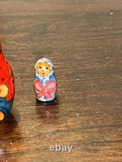 Twin Birth Red Headed Rare Signed Russian Handmade 5 Pce Matryoshka Nesting Doll