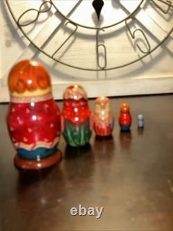 Twin Birth Red Headed Rare Signed Russian Handmade 5 Pce Matryoshka Nesting Doll