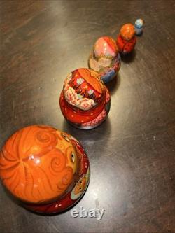 Twin Birth Red Headed Rare Signed Russian Handmade 5 Pce Matryoshka Nesting Doll
