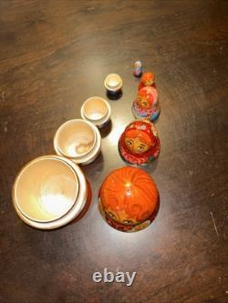 Twin Birth Red Headed Rare Signed Russian Handmade 5 Pce Matryoshka Nesting Doll