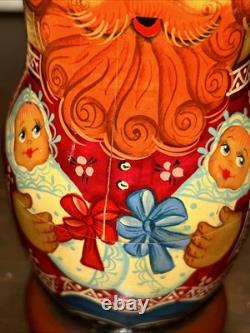Twin Birth Red Headed Rare Signed Russian Handmade 5 Pce Matryoshka Nesting Doll