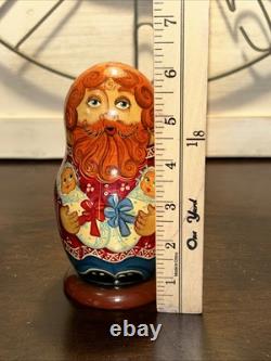 Twin Birth Red Headed Rare Signed Russian Handmade 5 Pce Matryoshka Nesting Doll