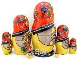 UNIQUE Russian stacking dolls 7 HAND PAINTED BIG Martryoshka & Flowers RYABOVA