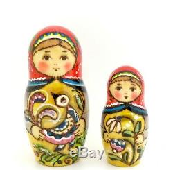 UNIQUE Russian stacking dolls 7 HAND PAINTED BIG Martryoshka & Flowers RYABOVA