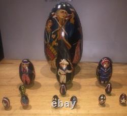 USA American Revolution Patriot Nesting Dolls Hand Painted Russia Made Signed