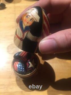 USA American Revolution Patriot Nesting Dolls Hand Painted Russia Made Signed