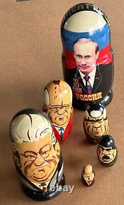 USSR. Nesting Dolls Set Of 6 Hand Painted Wood Carved. 8 inch