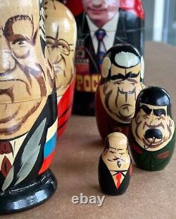 USSR. Nesting Dolls Set Of 6 Hand Painted Wood Carved. 8 inch