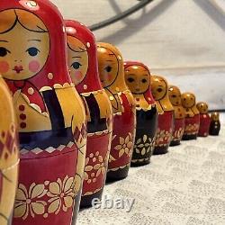 USSR Vintage Traditional Embellished 10 Pce Matryoshka Nesting Doll with Wood Base
