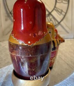 USSR Vintage Traditional Embellished 10 Pce Matryoshka Nesting Doll with Wood Base