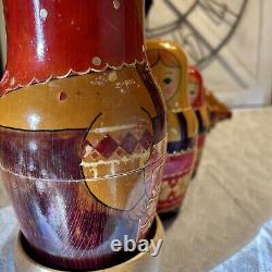 USSR Vintage Traditional Embellished 10 Pce Matryoshka Nesting Doll with Wood Base