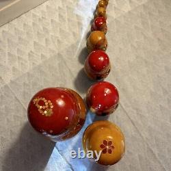 USSR Vintage Traditional Embellished 10 Pce Matryoshka Nesting Doll with Wood Base