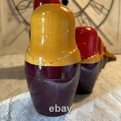USSR Vintage Traditional Embellished 10 Pce Matryoshka Nesting Doll with Wood Base